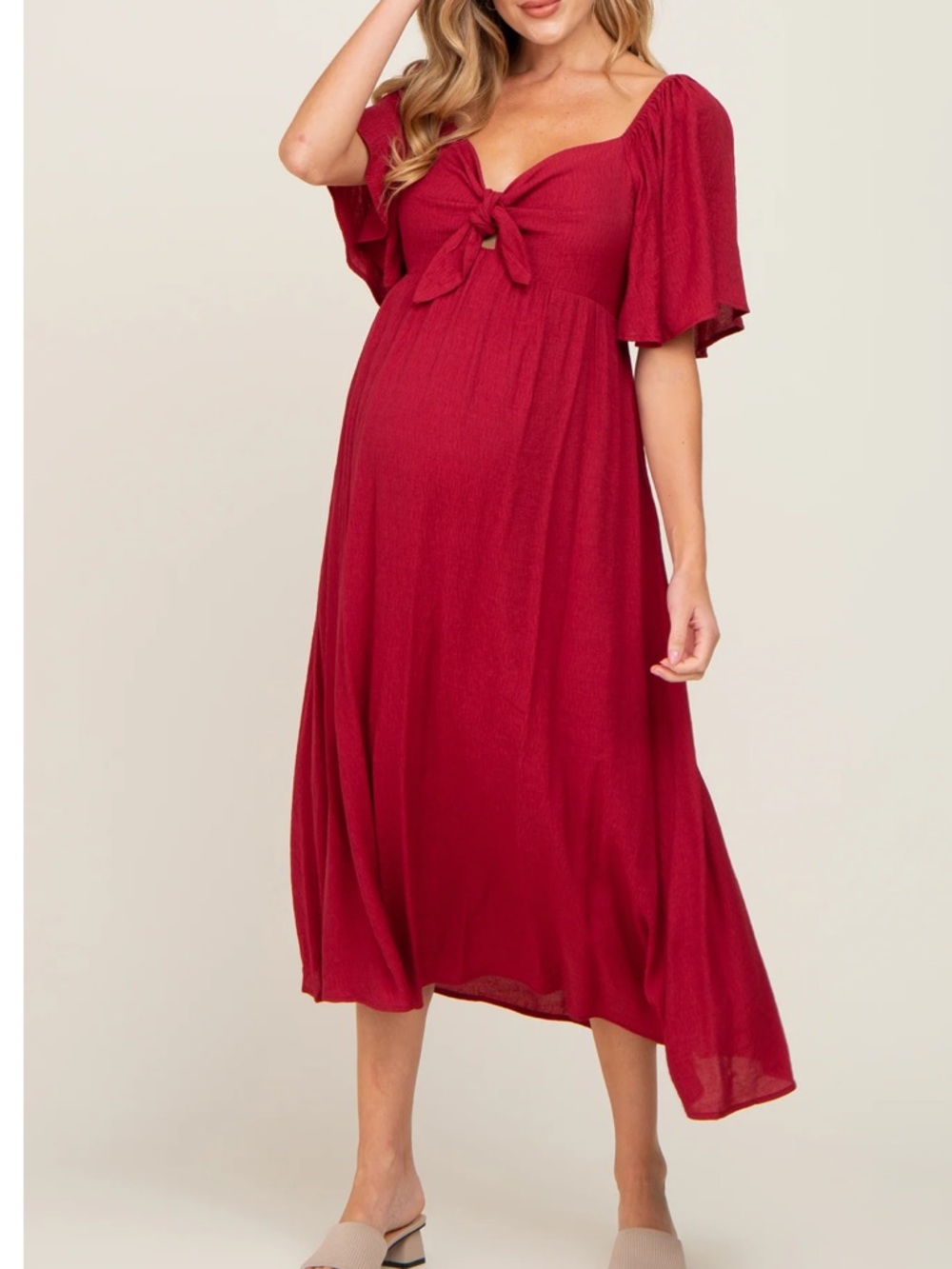 Pinkblush Burgundy Tie-Front Maxi Maternity Dress Small
